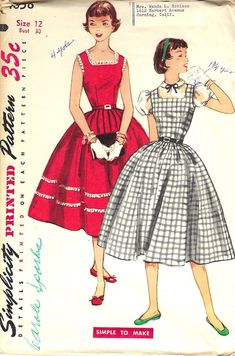 Simplicity 1058 1950s Dress Pattern Jumper and Blouse Bust | Etsy Dress With Blouse, Vintage Jumper Dress, 1950s Dress Patterns, Elastic Casing, Blouse Simple, Vintage Dress Patterns, Fashion 1950s, Low Neckline, Blouse Pattern Sewing