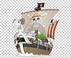 a cartoon pirate ship with two skeletons on it