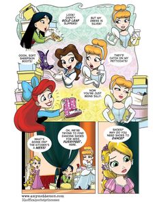 disney princesses are talking to each other about their birthday cake and what they're doing