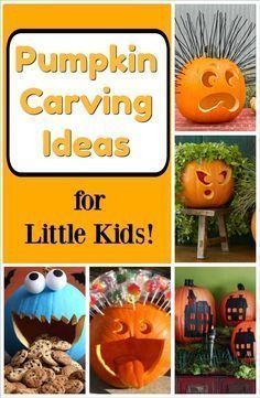 pumpkin carving ideas for little kids with pictures of pumpkins and other halloween decorations in the background