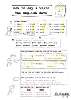 an image of how to say and write the english date in this graphic workbook