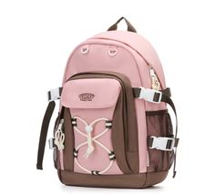 Pink Standard Backpack For Hiking, Pink Nylon Hiking Backpack, Pink Nylon Backpack For Hiking, Pink Functional Outdoor Backpack, Functional Pink Outdoor Backpack, Pink Nylon Outdoor Backpack, Casual Hiking Backpack With Adjustable Straps, Functional Pink Hiking Bags, Trendy Backpack With Adjustable Strap For Outdoor