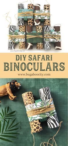 there are many different types of wrapped presents on the table with text overlay that says diy safari binoculars