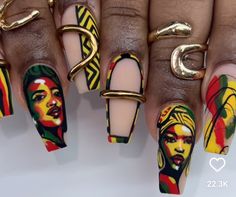 Jamaica Nails, Nail Art Set, Simple Nail Art Designs, Black Nail Designs, Dope Nail Designs, Healthy Nails, Easy Nail Art, Glitz And Glam, Pretty Acrylic Nails