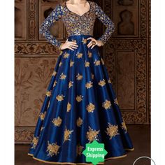 Bluish Purple Designer Anarkali Suit Low Cut Back Size Small Extra Stitch Included To Adjust Royal Blue Anarkali, Silk Anarkali Gown, Orang India, Royal Blue Gown, Silk Anarkali Suits, Blue Anarkali, Silk Anarkali, Designer Anarkali Suits, Indian Party Wear