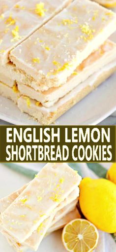 lemon shortbread cookies are stacked on top of each other