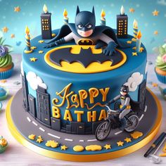 a batman themed birthday cake on a table