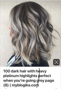 Grey Hair Dark Highlights, Platinum Grey Highlights On Dark Hair, Hair Color Ideas For Hiding Gray, Brown Blonde Grey Balayage, Fall Hair Color To Hide Gray, Camoflauge Gray Hair With Highlights, Brunette Hair With Thick Blonde Highlights, Hair Ideas For Greying Hair, Adding Grey Highlights To Dark Hair