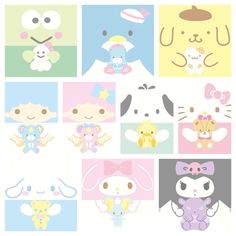 an assortment of cute cartoon animals in different colors