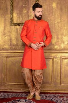 Silk Indowestern Sherwani With collar Work to enrich its style with a beige/Golden colour lower to embellish your occasion .This a made to order outfit That you can ask in Thousands of colour of your choice Diwali Groom Sherwani With Pallu, Long Sherwani For Diwali, Bollywood Style Groom's Kurta With Zari Work, Bollywood Style Festive Churidar For Groom, Ceremonial Long Sherwani For Diwali, Long Sherwani For Ceremonial Occasions Like Diwali, Festive Groom Sherwani With Pallu, Festive Sherwani With Pallu For Groom, Kurta With Pallu For Groom In Traditional Drape