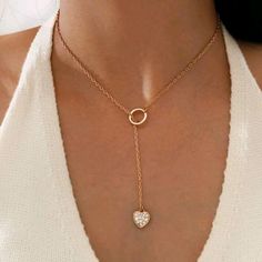 Rhinestone Heart Charm Y Lariat Necklace Gold Color For Women Valentine Gift Birthday Gift Elegant Heart-shaped Lariat Necklace, Heart-shaped Lariat Necklace With Clavicle Chain, Elegant Clavicle Chain Lariat Necklace For Valentine's Day, Valentine's Day Dainty Lariat Necklace, Elegant Heart Shaped Lariat Necklace With Clavicle Chain, Elegant Heart-shaped Lariat Necklace With Clavicle Chain, Adjustable Heart Necklace For Wedding, Lariat Necklace Gold, Biwa Pearl Necklace