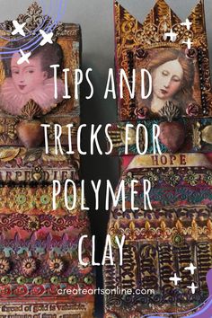 two pieces of art with the words tips and tricks for polymer clay on top of them