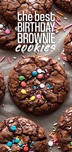 the best birthday brownie cookies with chocolate frosting and sprinkles