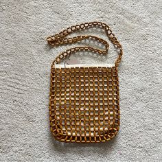 New! Crown Vintage Wood Beaded Crossbody Bag Drawstring Closure Shoulder Strap With 20" Drop Interior Fabric Pouch 10½" L X 1" W X 11" H Beige Chain Strap Shoulder Bag For Beach, Spring Vacation Shoulder Bag With Chain Strap, Brown Bags With Chain Strap For Vacation, Brown Shoulder Bag With Chain Strap For Vacation, Brown Bag With Chain Strap For Summer, Brown Shoulder Bag With Chain Strap For Summer, Brown Vacation Bag With Chain Strap, Gold Shoulder Bag With Chain Strap For Beach, Summer Shoulder Bag With Chain Strap For Day Out