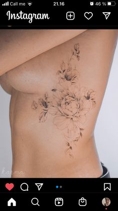 a woman's stomach with flowers on the side and an instagram logo above it