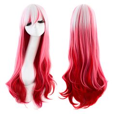 … Red Hair Tips, Red Ombre Hair, Kawaii Wigs, Pelo Anime, Long Hair Wigs, Long Curly Wig, Cosplay Hair, Mixed Hair, Medium Long Hair