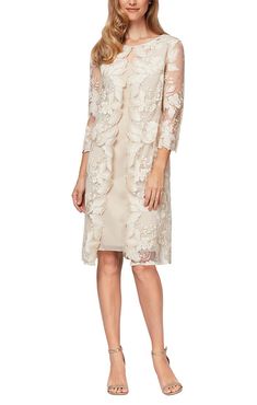 Embroidered Mock Jacket Dress with Attached Jacket & Chiffon Tank Dres –