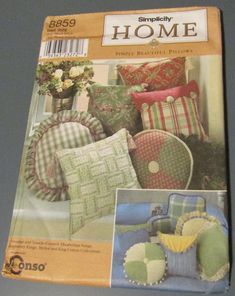 the front cover of simply home magazine with pillows and cushions on it's side