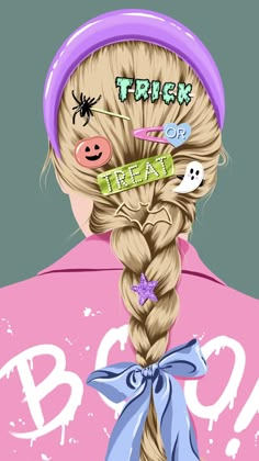 a drawing of a girl with pigtails in her hair and the words trick on it