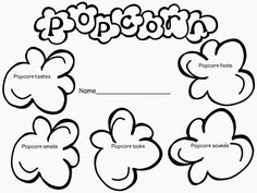 four clovers with the word popcorn written in black and white on it, as well as