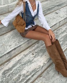 Shop this look and others on my amazon!<3 #amazon #ad #ootd #fashion #winter #skirt #boots Fl Fall Outfits, Italy Aesthetic Fall Outfit, Y2k Spring Fashion, La Dinner Outfit, Hot City Outfit, Fall 2033 Fashion, Pin Stripe Skirt Outfit, Formal Mini Dress Classy, Haleycore Aesthetic