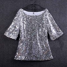 - New With Tag - High-Shine Flattened Sequins. - Short Sleeves. - Hand-Wash Glitter Blouse, Shirt Blouses Women's, Tops And Blouses, Sequin Embroidery, Crop Top Shirts, Sequins Embroidery, Crop Top Blouse, Sequin Top, Casual Blouse