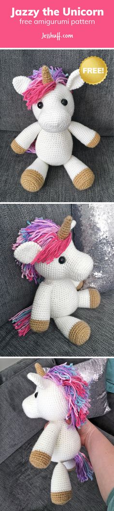 the stuffed unicorn is made out of yarn