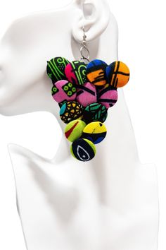 Ntoma Buttons Geometric Earrings - Trufacebygrace Bold Multicolor Jewelry For Gifts, Handmade Bold Multicolor Jewelry, Modern Multicolor Single Earring, Handmade Modern Multicolor Earrings, Modern Multicolor Dangle Earrings, Modern Multicolor Dangle Jewelry, Funky Adjustable Dangle Earrings, Colorful Handmade Modern Earrings, Funky Drop Earrings With Ear Wire