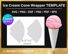 ice cream cone wrapper template for svg and png