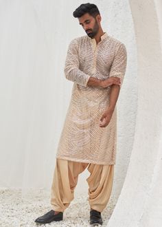 Embroidered kurta with dhoti pants. Kurta With Dhoti Pants For Men, Dhoti Kurta For Men, Dhoti Pants For Men, Eid 2024, Kurta With Dhoti, Mahima Mahajan