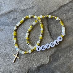 "Gods name \" Yahweh \" beaded bracelet set with a Sterling silver cross charm." Glass Beaded Bracelet, Glass Beaded Bracelets, Sterling Silver Cross, Cross Charms, Silver Cross, Its My Birthday, Bracelet Set, Beaded Bracelet, Glass Beads