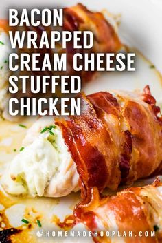 bacon wrapped cream cheese stuffed chicken on a plate