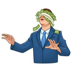 a man in a blue suit with money wrapped around his head and hands out to the side