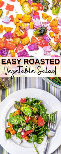 an easy roasted vegetable salad on a white plate