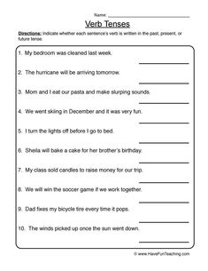 worksheet for the verb tense