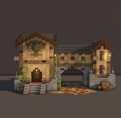 Wooden Gate House Minecraft, Minecraft Medieval Warehouse, Minecraft Gate House, Minecraft Village Square, Medieval Buildings Minecraft, Minecraft House Medieval, Minecraft Medieval House Ideas, Minecraft Butcher Shop