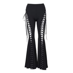 Material: Polyester; Spandex  Weight: 0.36KG  Size: S-L  SKU:?PA74405 Black Lace Up Pants, Side Lace Up Pants, Black Clothes For Women, Pink And Black Pants, Estilo Harajuku, Harajuku Aesthetic, Black Clothes, Black Jeans Women, Vintage Inspired Fashion