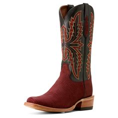 Designed in collaboration with 26x World Champion Trevor Brazile, this boot pairs stunning lizard leather with an eye-catching stitch pattern and a narrow cutter toe. The extra layer of heel-to-toe cushioning will keep you comfortable from the arena to the after-party. Futurity Relentless Golde Rush Cowboy Boot | Product Features : 0 : ATS® technology provides ergonomic support on uneven terrain, 1 : TekStep provides toe-to-heel cushion for comfort, 2 : Removable Pro Performance insole for cushi Red Fitted Boots For Rodeo, Fitted Red Boots For Rodeo, Red Western Boots For Formal Occasions, Trevor Brazile, Red Lizard, Boots Store, Veg Tan Leather, Cowboy Boot, Rubber Boots