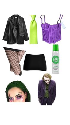 the joker costume and accessories are arranged in an image with text that reads, i'm