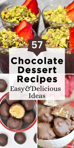 chocolate desserts with text overlay that reads, 75 chocolate dessert recipes easy and delicious ideas