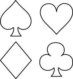 four card suits with hearts, spades and diamonds coloring page free printable pages for kids