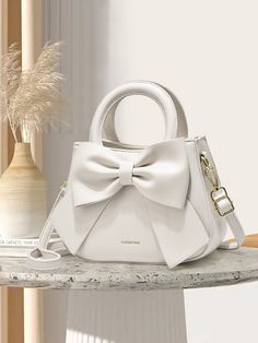 Lightweight, Portable Casual, Fashion Fashion Bow Decor Handbag, Women's Double Handle Purse, Small Artificial Leather Crossbody Bag For Girls, Women, College Students, Rookies & White-Collar Workers For Fall, Winter Essential, For Work, Office, Commute, For Autumn & Winter, Best Mothers Day Gift Ideas, Mother Day Gifts, Mom Gifts, Mommy's Essentials, Mommy Bag For Going Out White Cute   PU Leather Letter Square Bag   Women Bags, size features are:Bust: ,Length: ,Sleeve Length: Tas Bahu, Hand Bags For Women, Beg Tangan, Bow Decor, Artificial Leather, Cute Bows, Hand Bags, Bagpack, Square Bag