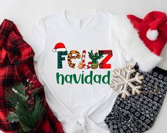 Feliz Navidad Shirt, Camiseta Navidea Para Latinas, Santa Hat Sombrero Shirt Latino Christmas, Mexican Christmas, Casey Jones, Merry Christmas Shirts, Christmas 2022, Personalized Shirts, Santa Hat, Christmas Shirt, Christmas Tshirts