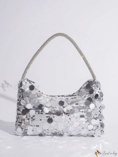 Bird in Bag - Exquisite Silver Glittering Beads & Rhinestones Embellished Evening Bag: A Luxurious and Stylish Addition to any Womans Wardrobe Glamorous Embellished Shoulder Bag For Party, Glamorous Glitter Shoulder Bag For Party, Glamorous Event Bags With Sequins, Glamorous Sparkling Shoulder Bag For Party, Glamorous Sequined Bags For Events, Handheld Beaded Shoulder Bag For Party, Glamorous Party Bags With Sequins, Glamorous Silver Bags For Party Season, Glamorous Embellished Shoulder Bag