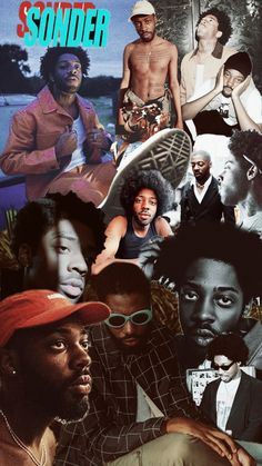 a collage of black men with different types of hair and beards, including one wearing a red hat