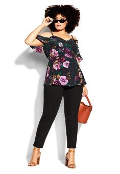 Sweetheart Top Plus Size, Leather Look Jeans, Flare Top, Black French, French Floral, Floral Fit, Glam Looks, Mesh Sleeves, Ladies Of London