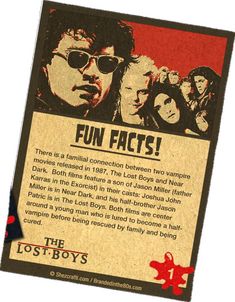 an advertisement for the lost boys on a piece of paper with red and black ink