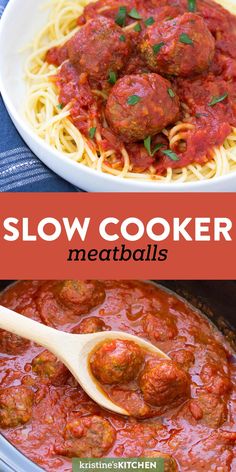 slow cooker meatballs with spaghetti and sauce