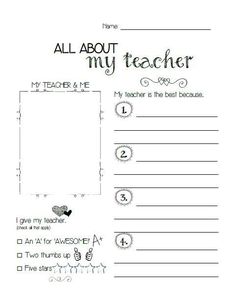 All About My Teacher Printable All About My Teacher, About My Teacher, Class Mom, Pages Ideas, Appreciation Printable, Words That Describe Me, Room Mom, Free Teacher, Keepsake Books