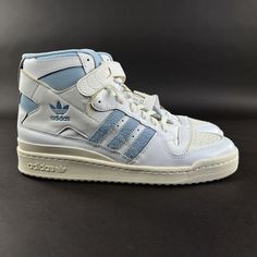 Adidas Forum Light Blue, Baby Blue Adidas, Adidas High Tops, Walk In My Shoes, Lit Shoes, Aesthetic Shoes, Swag Shoes, Blue Adidas, Blue Shoes